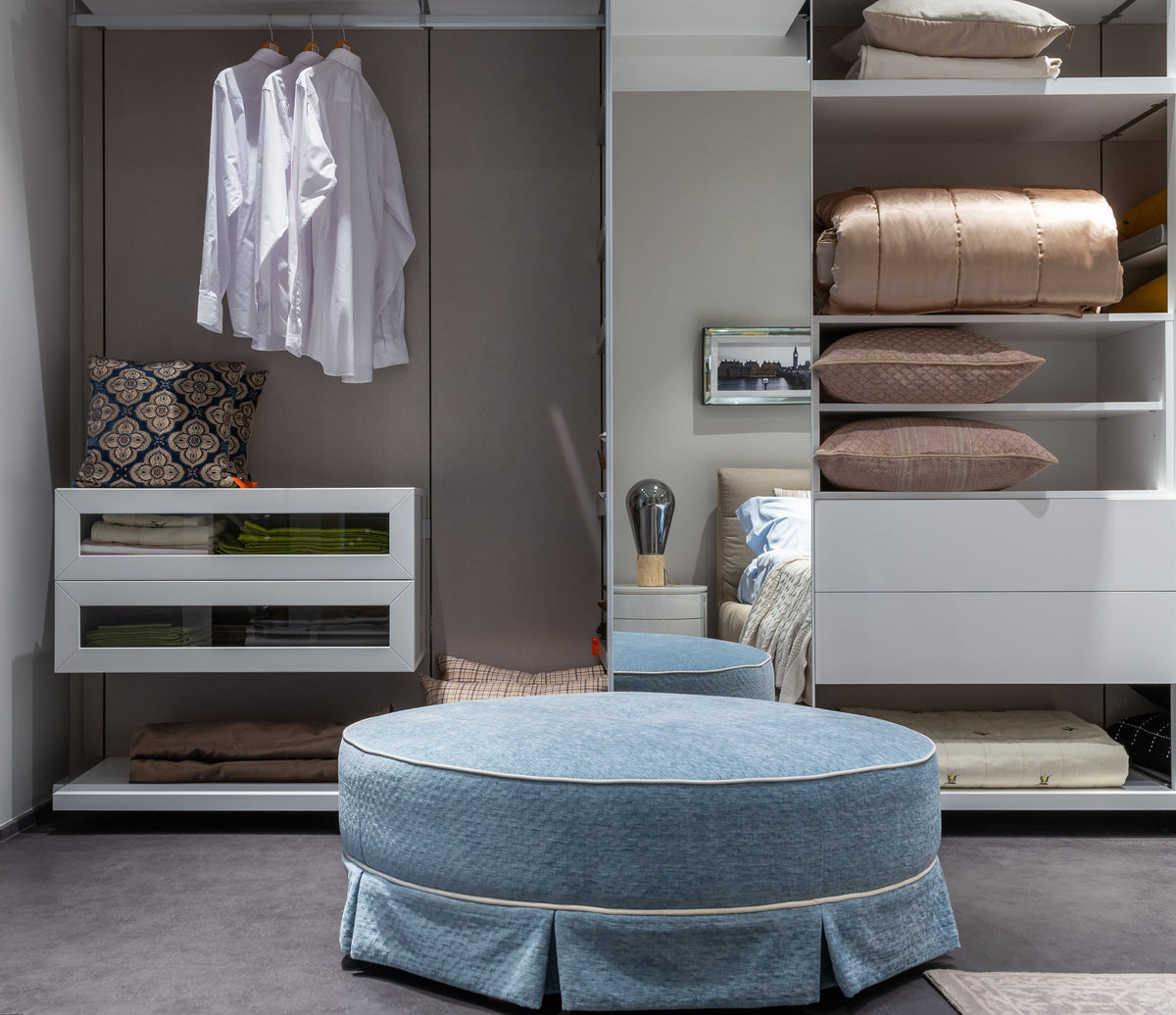 Bedroom storage organizers for clothes and bedding