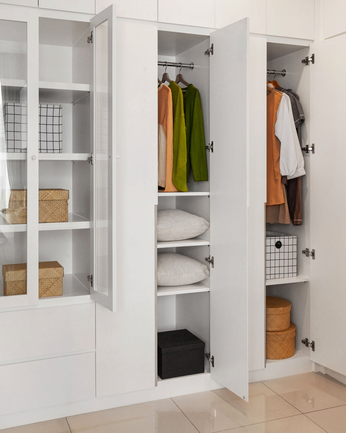 Closet and wardrobe storage organizers for clothes and shoes